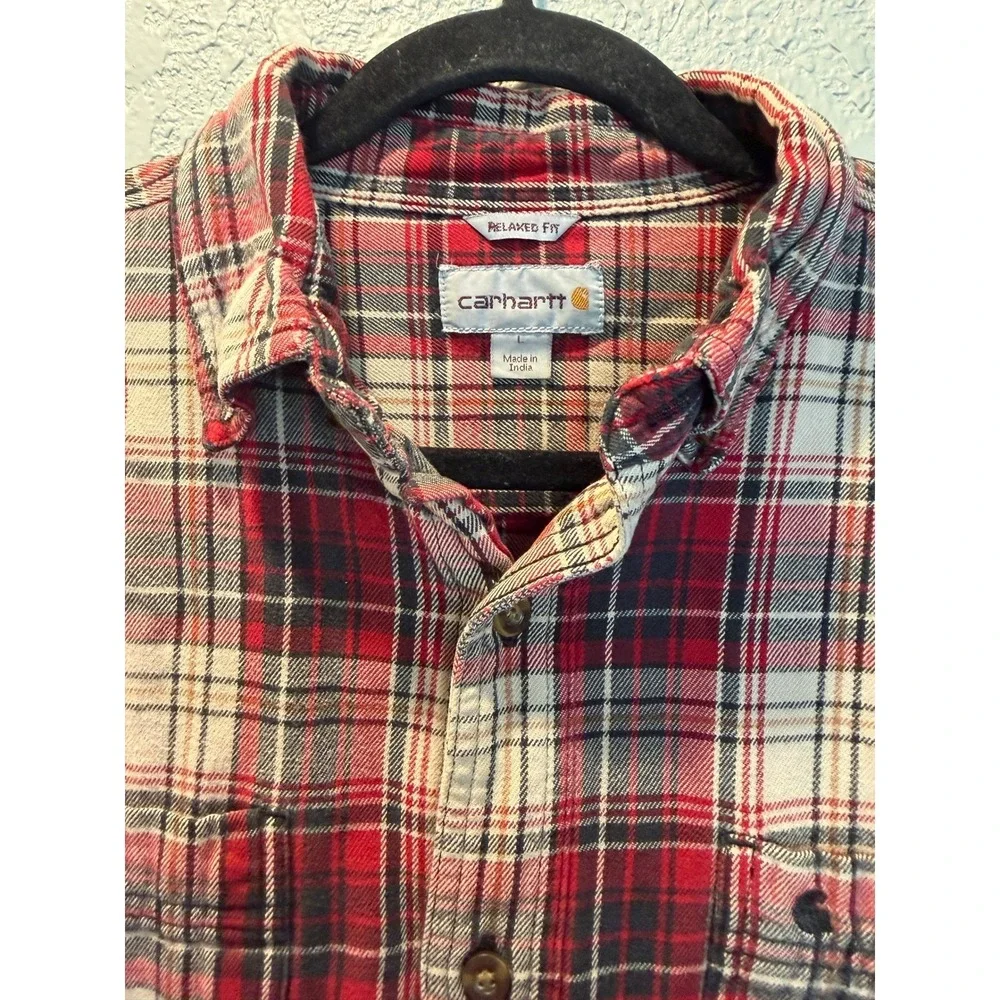 Carhartt Mens Relaxed Fit‎ Plaid Button Down Shirt Red White Black Long Sleeve L